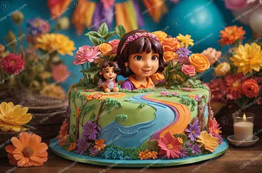 Dora-Garden-theme-cake
