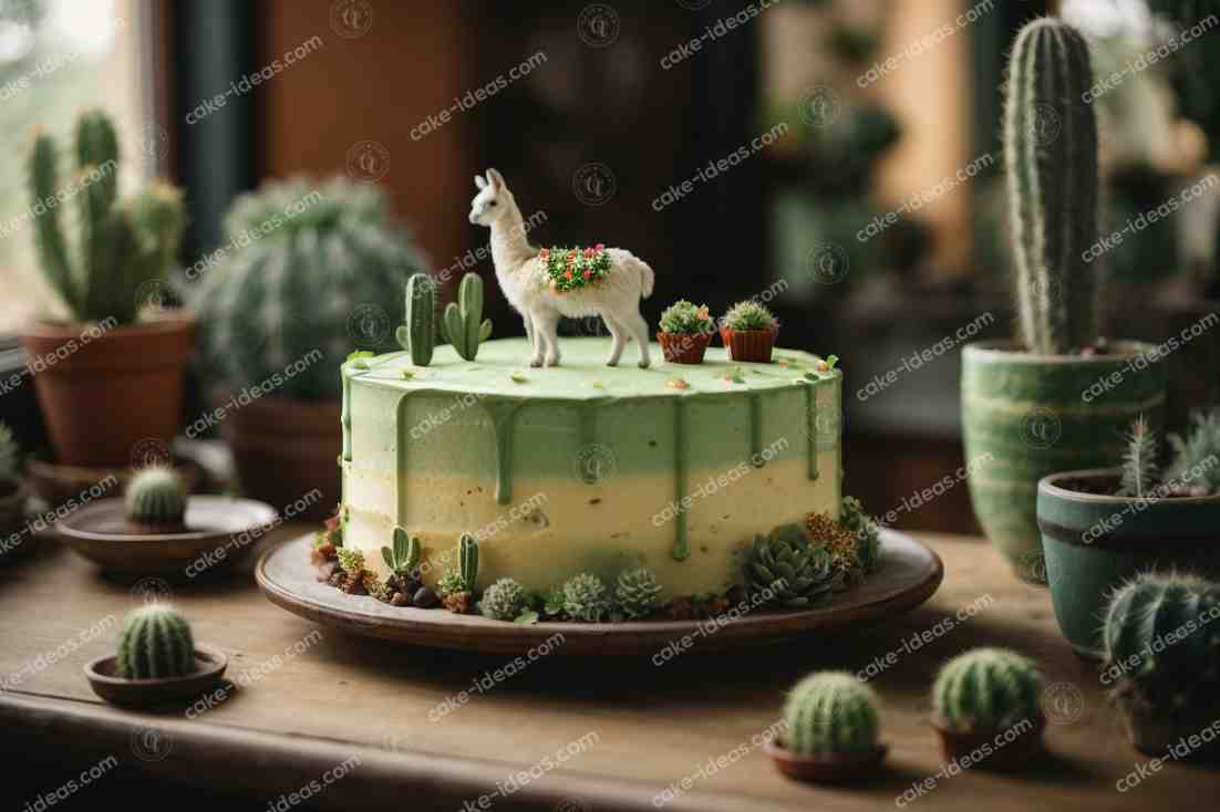 Green-theme-llama-cactus-cake