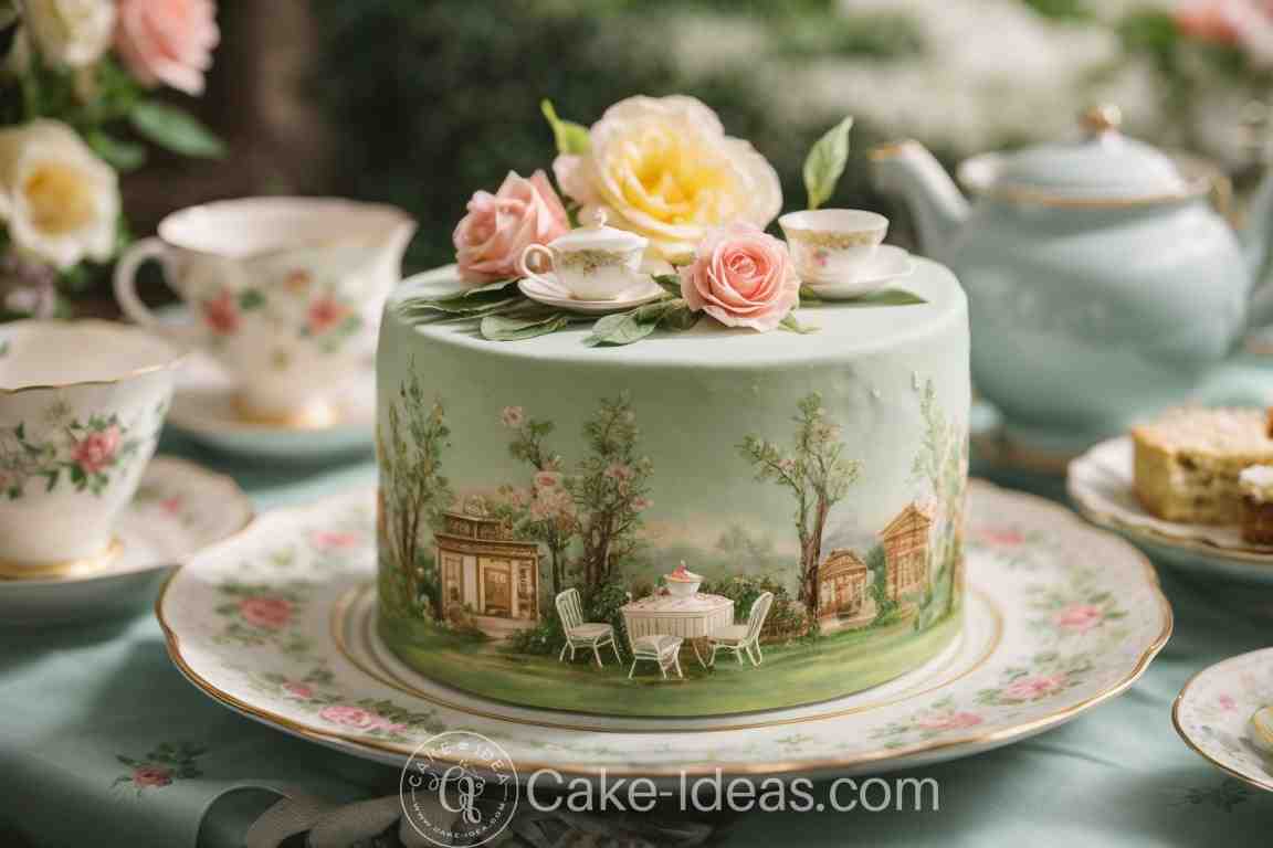 evening tea party art cake